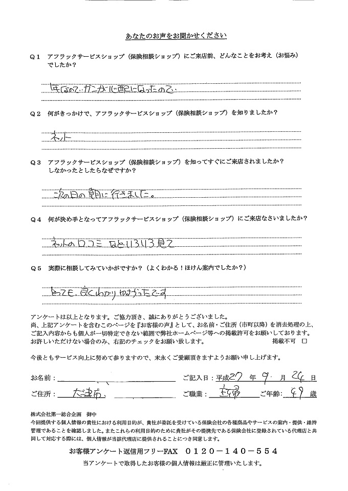 お客様の声 アンケート
