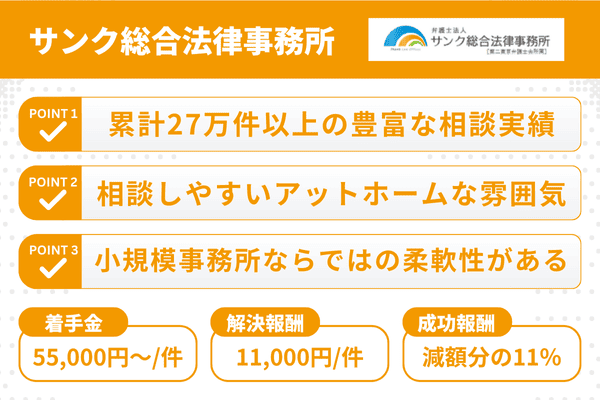 サンク総合法律事務所の3つの強みと任意整理の費用