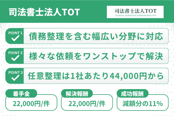 司法書士法人TOTの3つの強みと任意整理の費用